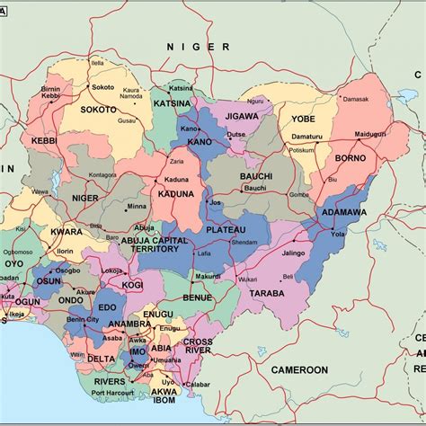 map of nigeria showing states and towns